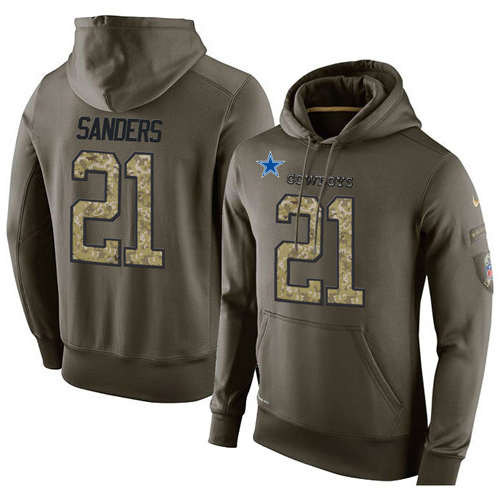 NFL Nike Dallas Cowboys #21 Deion Sanders Green Salute To Service Men's Pullover Hoodie